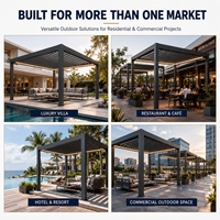 Pergola à lames en acier en promotion, toit réglable manuellement, drainage intégré, haute résistance au vent, idéale pour terrasse de villa