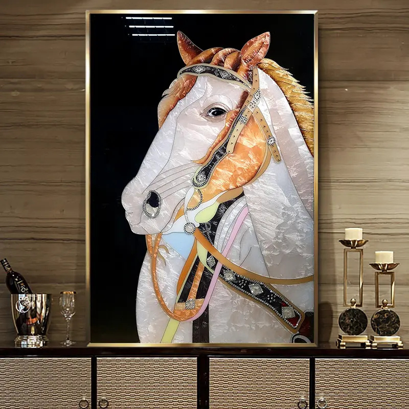 कस्टम हाथ से पीसे हुए एनमेल रंग घोड़े सजावट पेंटिंग दीवार के लिए कला बेडरूम सोफे पृष्ठभूमि दीवार सजावट