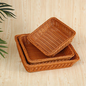 Cesta de bambú tejida a mano, imitación ratán, rectangular, apilable, para uso en la cocina, tamaño M - Product Image 1