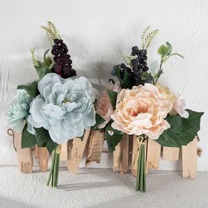 Bouquet de pivoines CallaFloral bleu clair et rose pêche, décorations artificielles pour mariage - Product Image 1