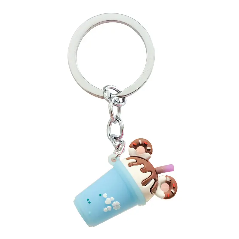 Promotional wholesale bubble tea shaped key chain 3D soft PVC rubber keychains key holder for promotion gift
