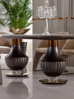 Ovaler Französischer Luxus-Marmor-Esstisch-Set Multifunktionales Modernes Design Massivholzbeine Kristall-Dekor Esszimmermöbel