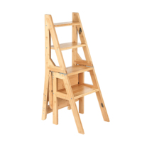 Combinaison d'échelle et de chaise pliantes à marches, tabouret de sécurité en bois massif naturel, chaises d'échelle, chaises d'escabeau portables