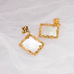 Boucles d'oreilles carrées en argent vintage plaqué or, élégantes, concaves et convexes, géométriques, pour femmes - Product Image 3