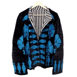 Premium Handmade Embroidered Eco-Friendly Floral <b>Velvet</b> Jacket Unisex Cotton Stripe Winter New Collection <b>Women's</b> <b>Coat</b> - Product Image 1