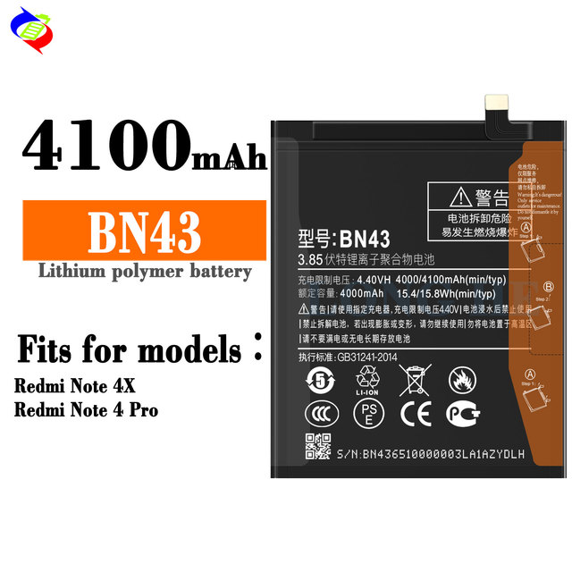 Original Capacity Replacement Phone Battery BN43 for Xiaomi Redmi Note4X 4100mAh