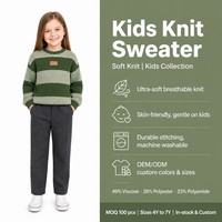 Pull-over doux à col rond et manches longues pour enfants, avec logo personnalisé, rayures vert olive, en mélange de viscose côtelé, mignon et décontracté, printemps-été