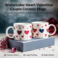 Ensemble de tasses en céramique personnalisées en forme de cœur pour la Saint-Valentin, cadeau pour les amoureux, impression de logo, vente en gros directe d'usine