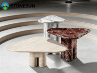 Table d'appoint STONESUN au design italien moderne avec panneau de base en pierre, meubles de style bois pour salon
