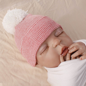 Hot Selling Comfortable <strong>Newborn</strong> Knitted Hospital Hat Baby Boys Girls Sleeping Hats Soft Cotton Baby Beanie Hats With <strong>Poms</strong> on Top - Product Image 6
