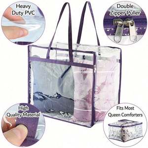 Large Capacity Clear <b>Plastic</b> <b>Storage</b> <b>Bags</b> with Reinforced Handles Durable Transparent Blanket Clothes Organizer for Wardrobe - Product Image 2