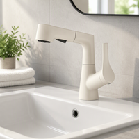 Robinet de lavabo contemporain en alliage de zinc électroplaqué et céramique, réglable en hauteur, avec douchette extractible double jet multifonction