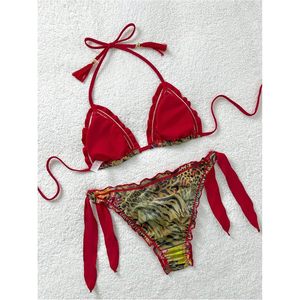 Ensemble bikini 2 pièces grande taille pour femme FOXA, imprimé guépard, haut dos nu, bas string à nouer sur les côtés, maillot de bain coquin, tenue de plage - Product Image 2