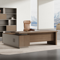 Ensemble de bureau et chaise de direction moderne et minimaliste en PVC avec armoire latérale et système de câblage dissimulé, grand bureau de direction pour usage professionnel