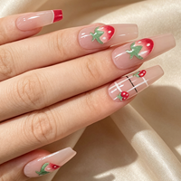 Lot de 24 faux ongles personnalisés à presser, motifs fruits variés (fraise, cerise), réutilisables, pour salon de beauté
