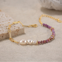 Mlluki MPB05 Valentijnscadeauarmband Dames Zoetwaterparel Natuurlijke paarse edelsteenkettingarmbanden Boheemse stijlen voor meisjes