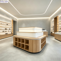 Comptoir de présentation rectangulaire multicouche personnalisé Maxsen, écologique, poli, en bois, pour magasin, avec éclairage LED