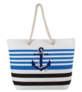 Bolsa de Playa de Lona con Estampado de Rayas y Asas de Cordón, Fabricada en India, Bengala Occidental - Product Image 1