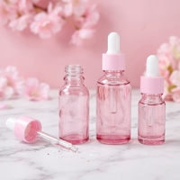 Nouvelles bouteilles vides en verre transparent rose pour huile corporelle scintillante avec pipette compte-gouttes rose or, anti-fuite, pour sérum de soin de la peau