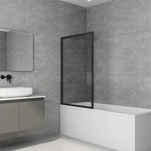 Fabrikgroßhandel kundenspezifisch modern 6 mm klares Glas schwarze Wannentür Bad faltbare Duschwand mit Regal Badewannenfilter