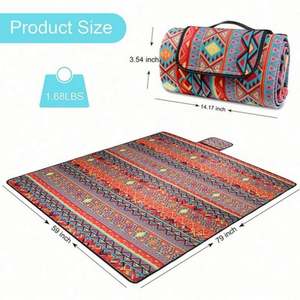 Alfombra de Picnic Plegable Impermeable de Poliéster y Algodón de Estilo Bohemio, Diseño Personalizado, para Acampar al Aire Libre, Playa o Jardín - Product Image 2