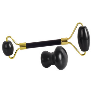 En gros Pierres Précieuses Obsidienne Noire <span class=keywords><strong>visage</strong></span> rouleau de jade <span class=keywords><strong>gua</strong></span> <span class=keywords><strong>sha</strong></span> ensemble d'outils pour les soins de la peau beauté - Product Image 2