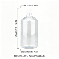 Bouteille en plastique PET ronde transparente de 500 ml avec bouchon à vis moleté vertical, récipient transparent pour nettoyant concentré, liquide d'entretien automobile