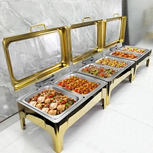 Set da Catering di Lusso con Scaldavivande Elettrico Interno da 9L in Acciaio Inox Dorato a Combustibile per Buffet di Matrimoni Servizio Alberghiero - Product Image 1