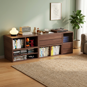 Bibliothèque moderne en bois avec étagères ouvertes et tiroirs pour chambre et salon - Product Image 4