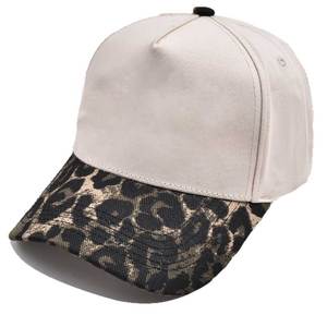 Oem ODM bán buôn tùy chỉnh hai tone Leopard Camo cấu trúc Mũ 5 Bảng điều chỉnh bông mũ bóng chày - Product Image 5