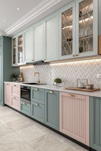 Conception de cuisine de style européen moderne avec des armoires bleues mates, un rangement élégant, un éclairage doux et une finition intérieure modulaire haut de gamme - Product Image 4