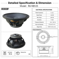 Haut-parleur de subwoofer professionnel de 18 pouces avec bobine vocale métallique de 5 pouces (125 mm) 1200 W RMS-RG18B125