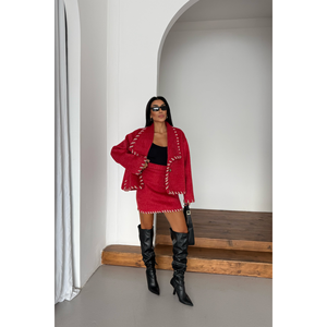 Conjunto de Chaqueta Corta de Lana Roja con Pespunte de Pastor y Falda Corta, Talla XL, Corte Holgado, Traje Formal de Dos Piezas, Nuevas Llegadas - Product Image 3