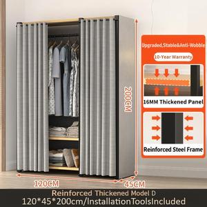 <span class=keywords><strong>Armoire</strong></span> en tissu portable avec <span class=keywords><strong>rideau</strong></span> coulissant, <span class=keywords><strong>armoire</strong></span> de luxe légère, personnalisable sur mesure par l'usine - Product Image 1