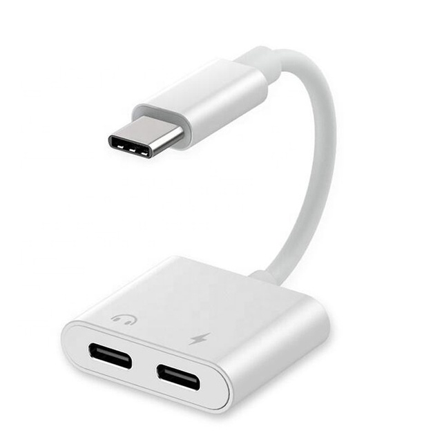 High Quality  2 in 1 Dual Type C Adapter Splitter Headphone Jack USB C Adapter
