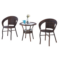 Ensemble de table basse en rotin de style néoclassique en trois pièces pour la maison et les loisirs en plein air - Table de balcon avec fauteuil individuel et table à thé