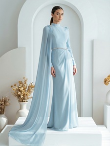 Abaya <span class=keywords><strong>de</strong></span> soirée modeste pour femmes musulmanes, Mexizo, sur mesure, luxe, manches longues, ceinture en strass, vêtements islamiques, inspiré <span class=keywords><strong>de</strong></span> Dubaï, polyester - Product Image 4
