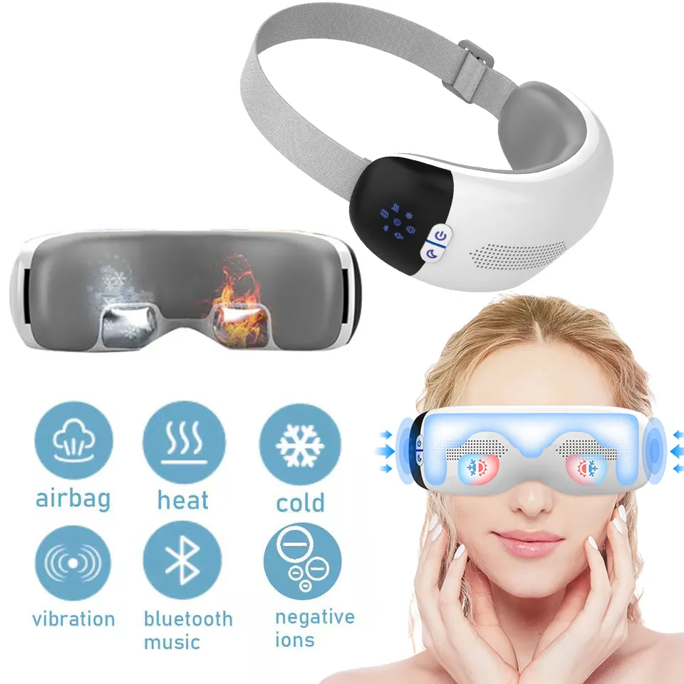 New eye massager hot and cold , Improve Sleep Music 4d Smart Electric Airbag Vibration Cold Eye Massager With Heat Compression