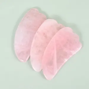 Vendita calda quarzo rosa Private Label doppio collo curativo dimagrante viso massaggio giada pietra Gua sha Set