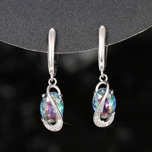 Boucles d'oreilles de luxe en argent 925 avec quartz arc-en-ciel et sertissage à griffes en cristal naturel pour femmes, bijoux de fête - Product Image 4