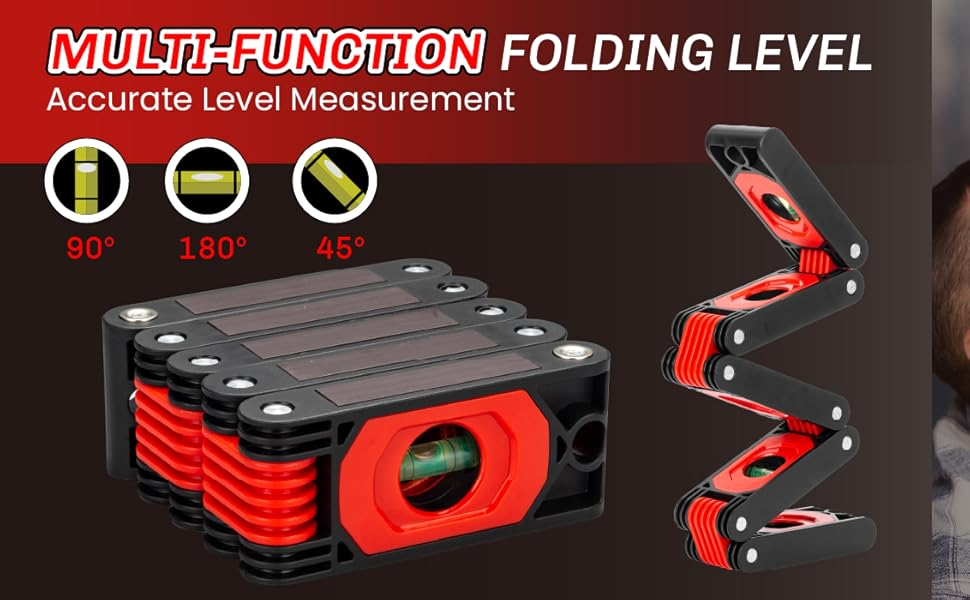 Folding Level, 3 Sections Foldable Level Measuring Woodworking Tool For Various