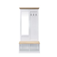 Arbre de hall moderne en chêne blanc avec banc de miroir pleine longueur et lampe de rangement pour chaussures ouvertes