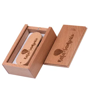 Mẫu miễn phí bằng gỗ Memoria USB Memory Stick với hộp quà tặng cho đám cưới xoay ngón tay cái USB Flash Drive