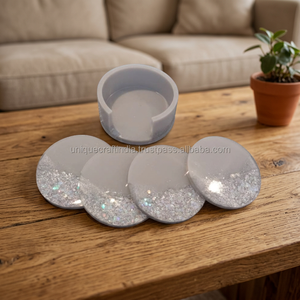 Sous-verres artisanaux en résine époxy avec paillettes arc-en-ciel – Décoration de table élégante et colorée pour boissons - Product Image 1
