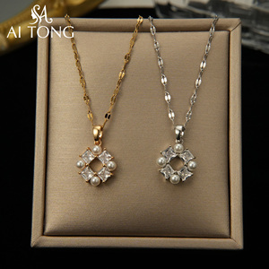Nuevo Collar de Acero Inoxidable Chapado en Oro de 14K con Trébol de Cuatro Hojas, Cobre, Circonita y Perla, Estilo Elegante, Joyería de Moda para Uso Diario - Product Image 5