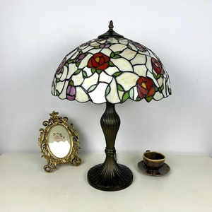 Longhuijing 16 Inch Eco-Friendly Simple Floral Stained Glass Dome Lampshade Bedside Lamp E26 Flexible Design Mediterranean Style - Product Image 3