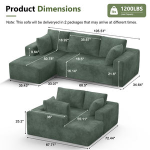 Boucle Cloud Couch 107 Zoll L-förmiges Ecksofa mit Chaiselongue, Haustierfreundliches Modulares Wohnzimmermöbel - Product Image 5