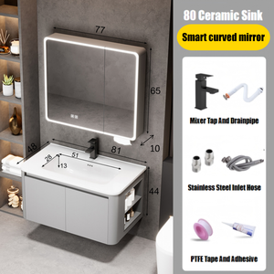 <span class=keywords><strong>Mobile</strong></span> <span class=keywords><strong>Bagno</strong></span> Sospeso in Alluminio da 48 Pollici con Lavabo in Ceramica, Resistente all'Acqua, Moderno, con Luce CCT Regolabile, Beige Blu Navy - Product Image 1