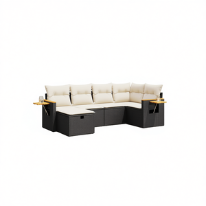Conjunto de sofá de jardín negro y crema, muebles de exterior de ratán sintético, cojín impermeable, diseño contemporáneo - Product Image 1