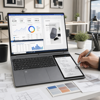 Ordinateur portable professionnel neuf, 15,6 + 7 pouces, double écran IPS en métal, Intel N100 12e génération, SSD, Windows 11 Pro, rétroéclairage RVB